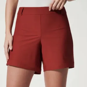 Spanx Medium Shorts Sunshine Short 6” in Dark Cherry UPF 50  back pockets NWT