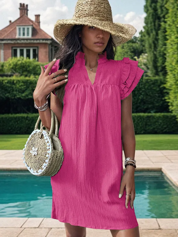 Stand Collar Mini Dress with Ruffled Sleeves