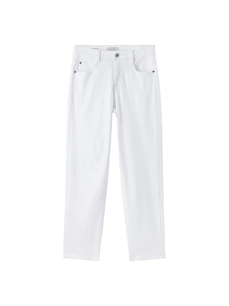 Straight Fit Stretch Cropped Jeans In White
