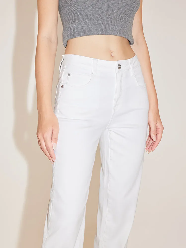 Straight Fit Stretch Cropped Jeans In White