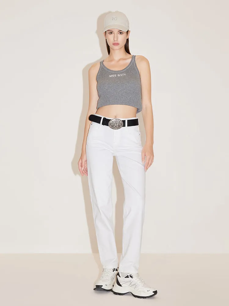 Straight Fit Stretch Cropped Jeans In White