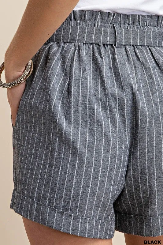 Striped Paperbag Shorts - Black