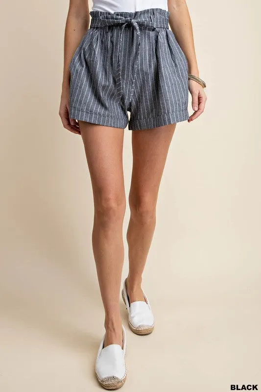 Striped Paperbag Shorts - Black