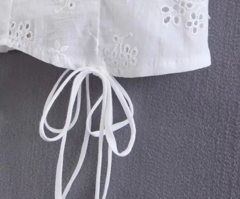 Summer Women's New French Court Style Shirt Women's Retro Hollow Embroidery Short Lace Top