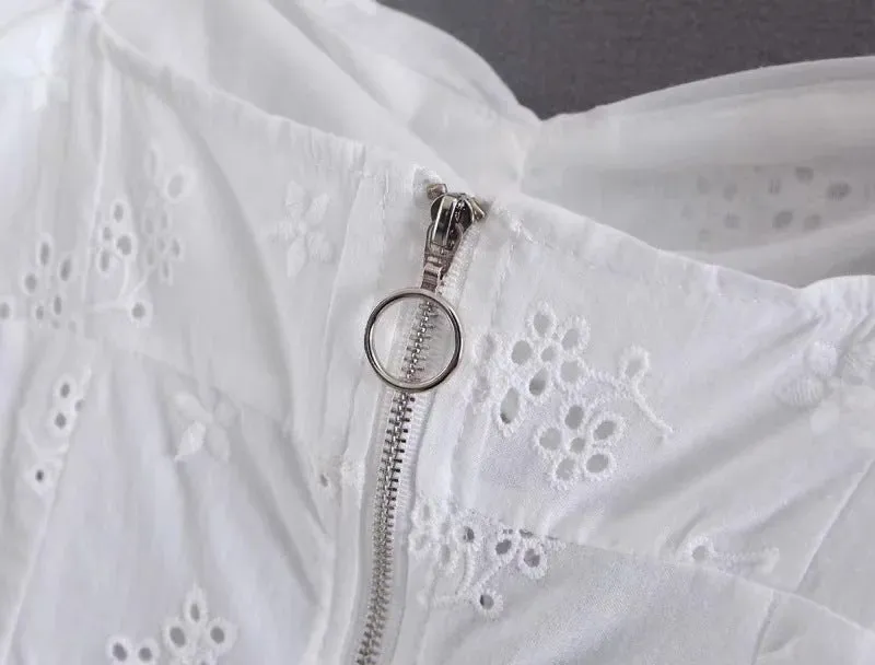 Summer Women's New French Court Style Shirt Women's Retro Hollow Embroidery Short Lace Top