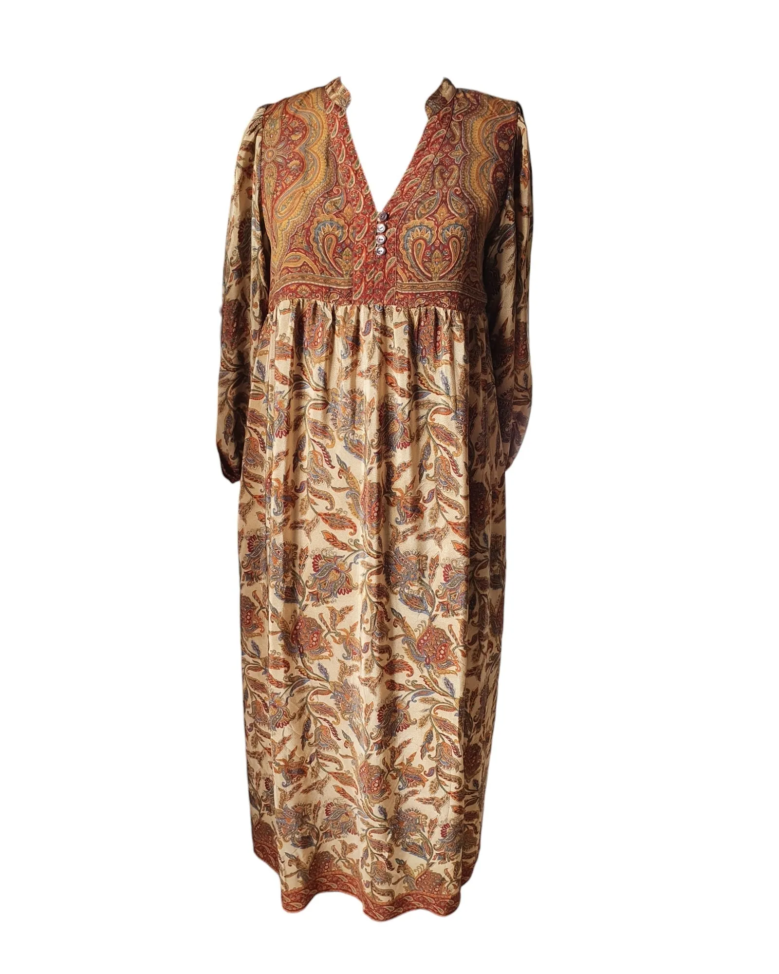 Sundance Revival Dress - cream with orange blue and brown paisley