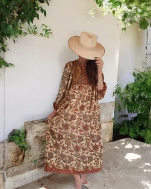 Sundance Revival Dress - cream with orange blue and brown paisley