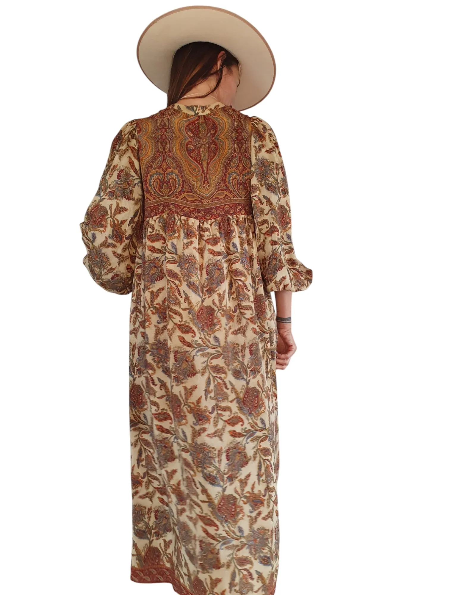 Sundance Revival Dress - cream with orange blue and brown paisley