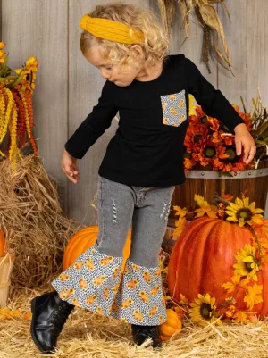 Sunflowers In My Pocket Bell Bottom Jeans Set