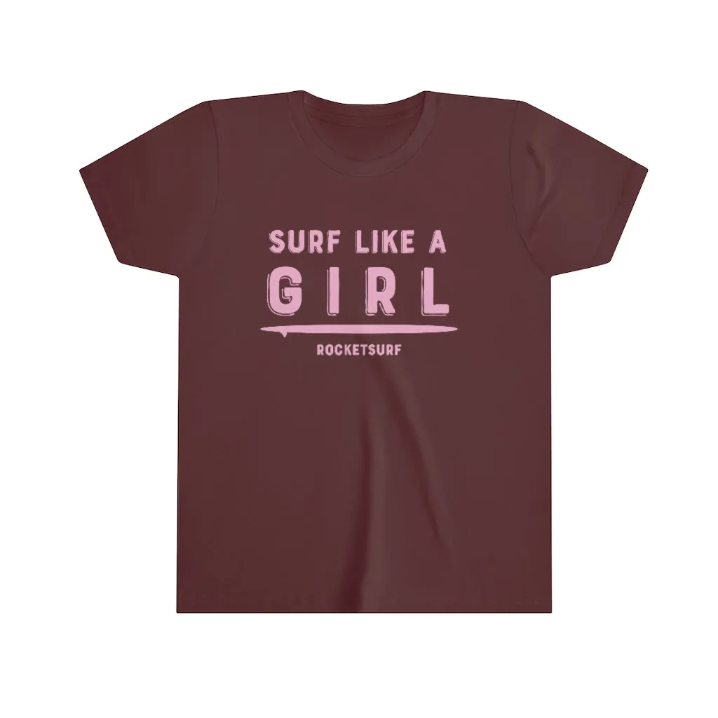 Surf Like A Girl Youth Short Sleeve Tee - Pink Lettering