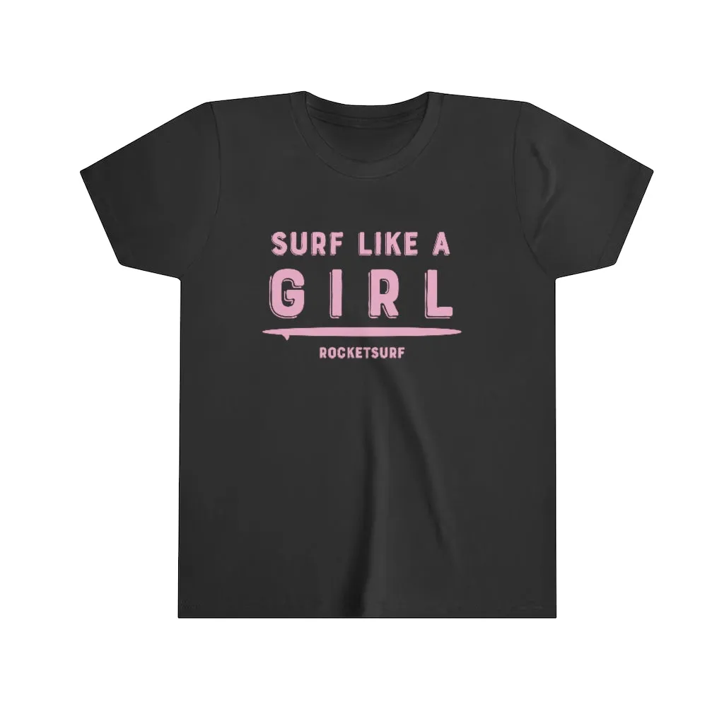 Surf Like A Girl Youth Short Sleeve Tee - Pink Lettering