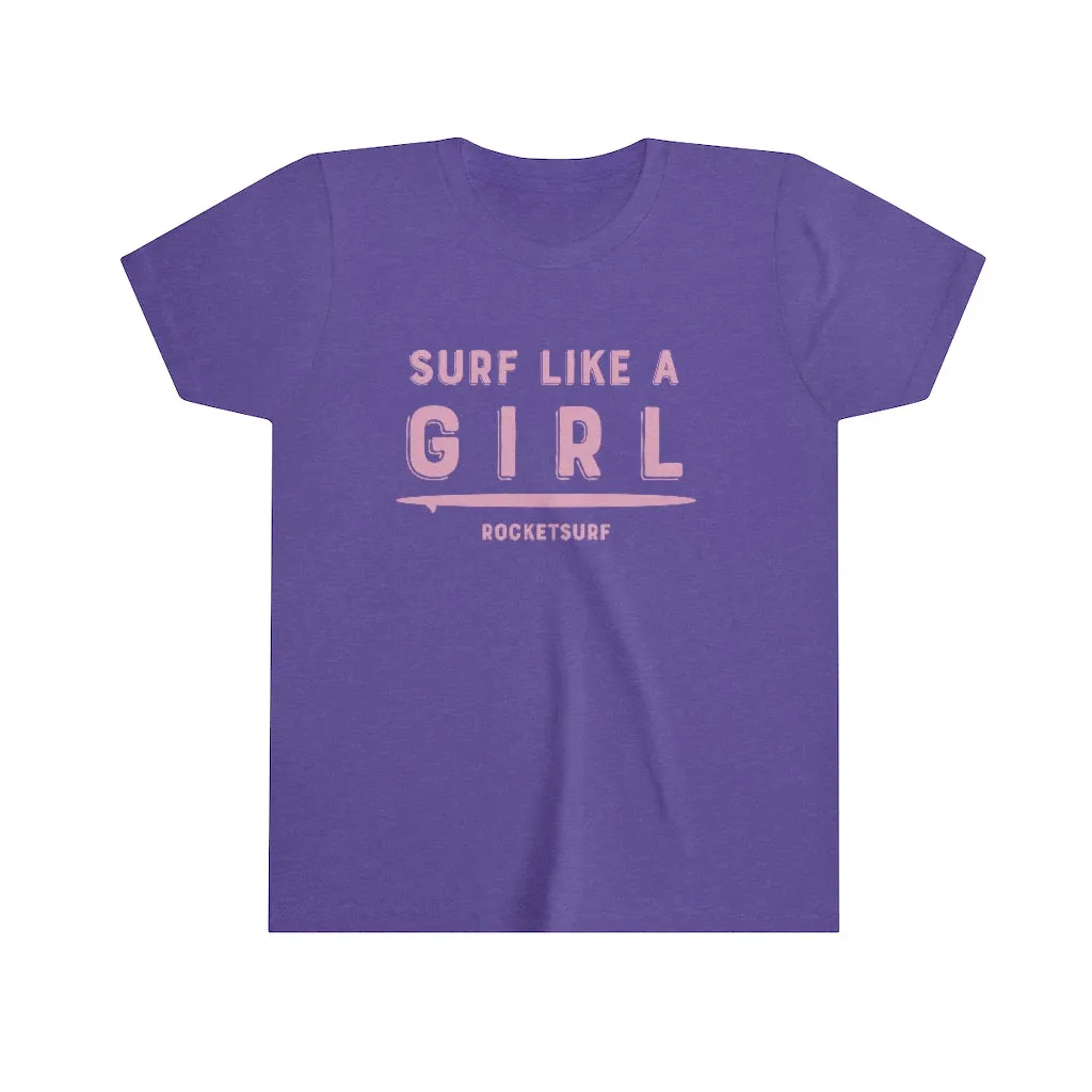 Surf Like A Girl Youth Short Sleeve Tee - Pink Lettering