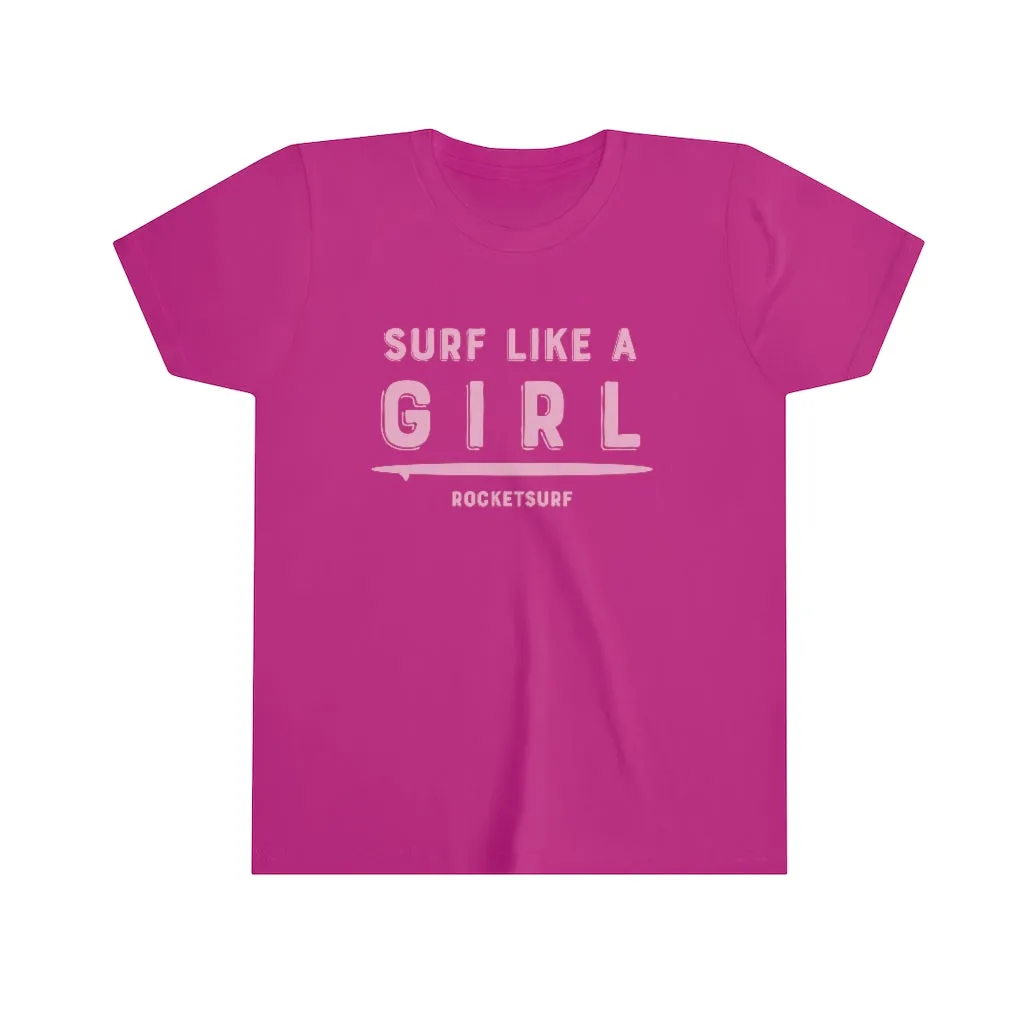 Surf Like A Girl Youth Short Sleeve Tee - Pink Lettering