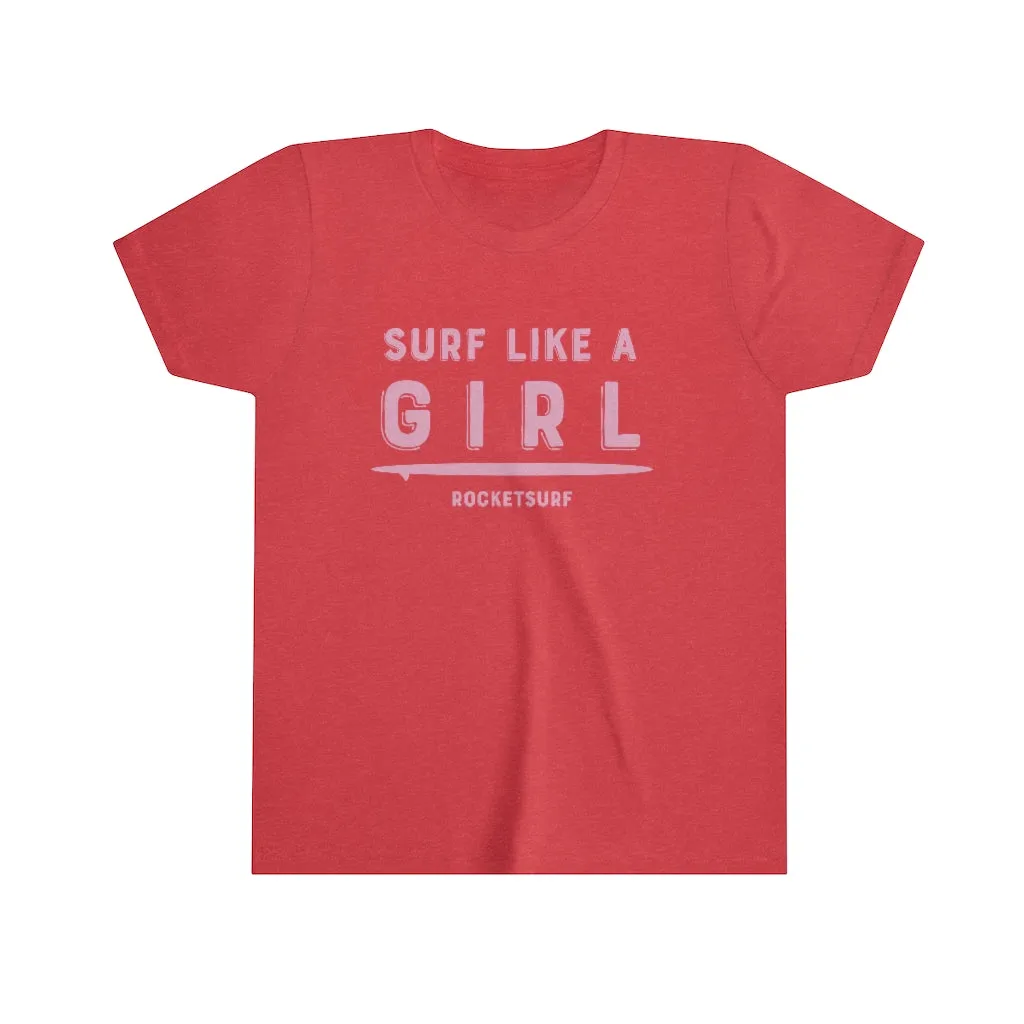 Surf Like A Girl Youth Short Sleeve Tee - Pink Lettering