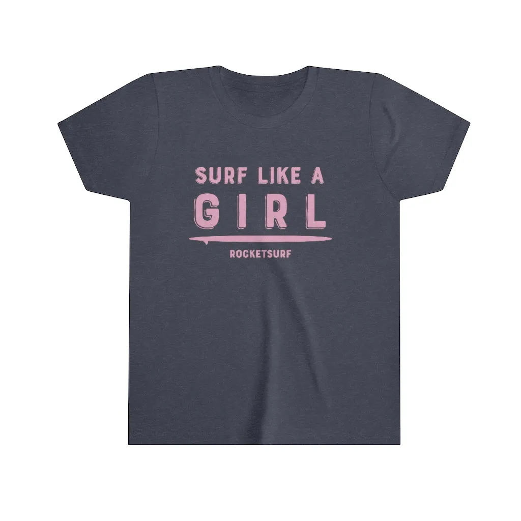 Surf Like A Girl Youth Short Sleeve Tee - Pink Lettering