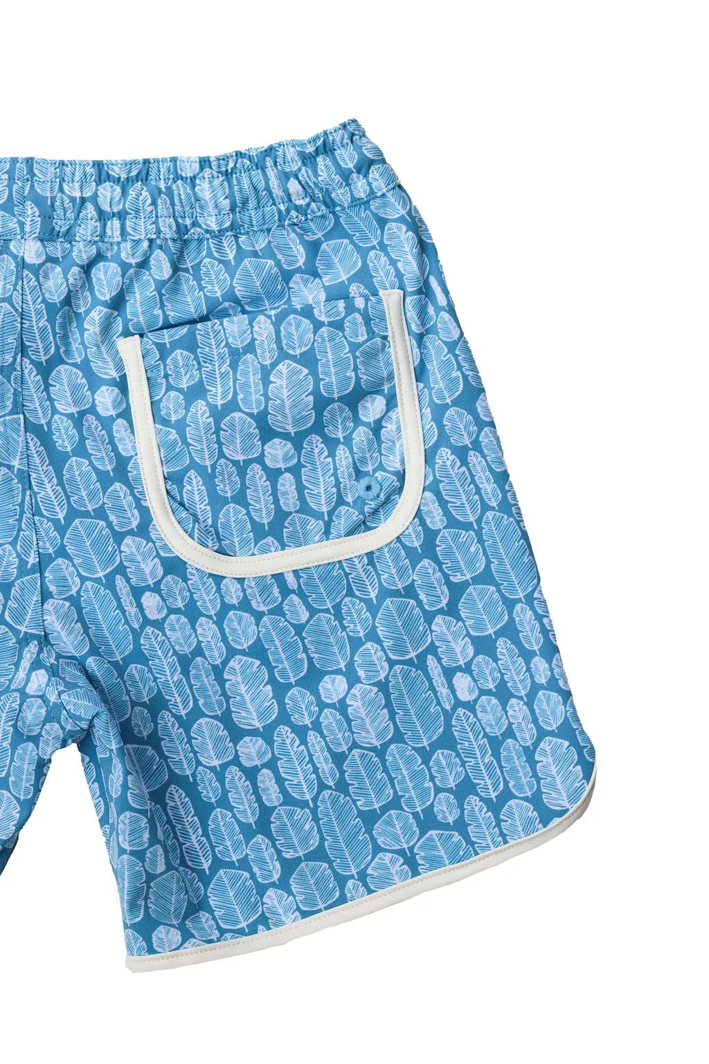 Swim Shorts in Banana Leaves Print - Sky Blue