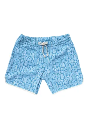 Swim Shorts in Banana Leaves Print - Sky Blue