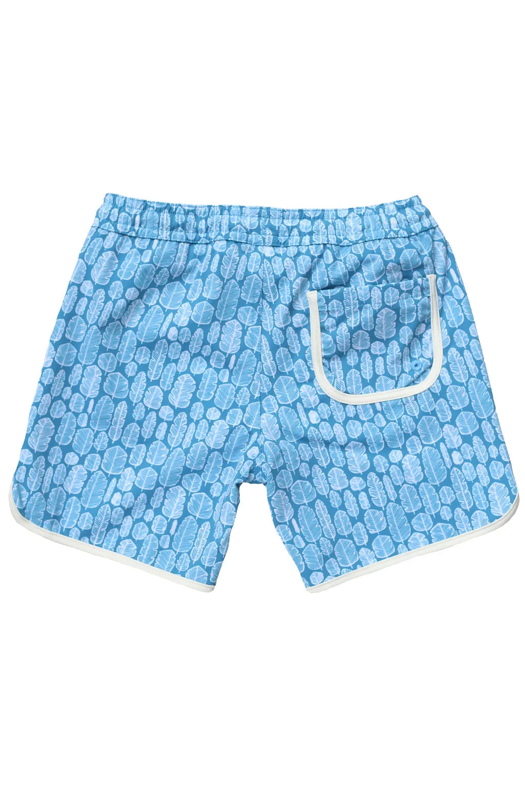 Swim Shorts in Banana Leaves Print - Sky Blue