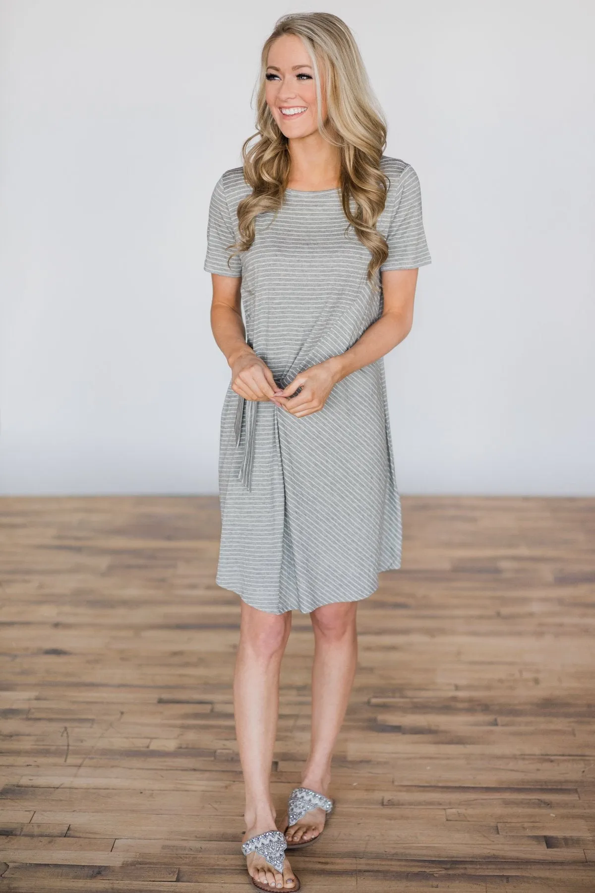 Tell Me Again Grey Striped Dress