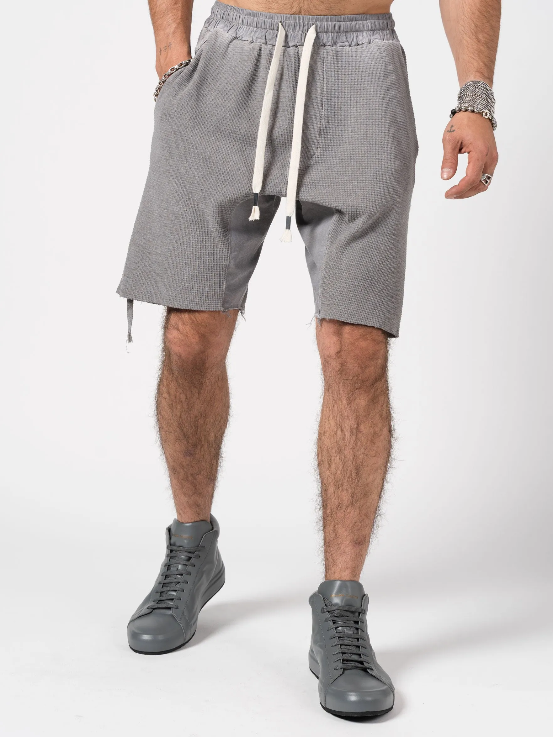 Textured Drop-Crotch Shorts