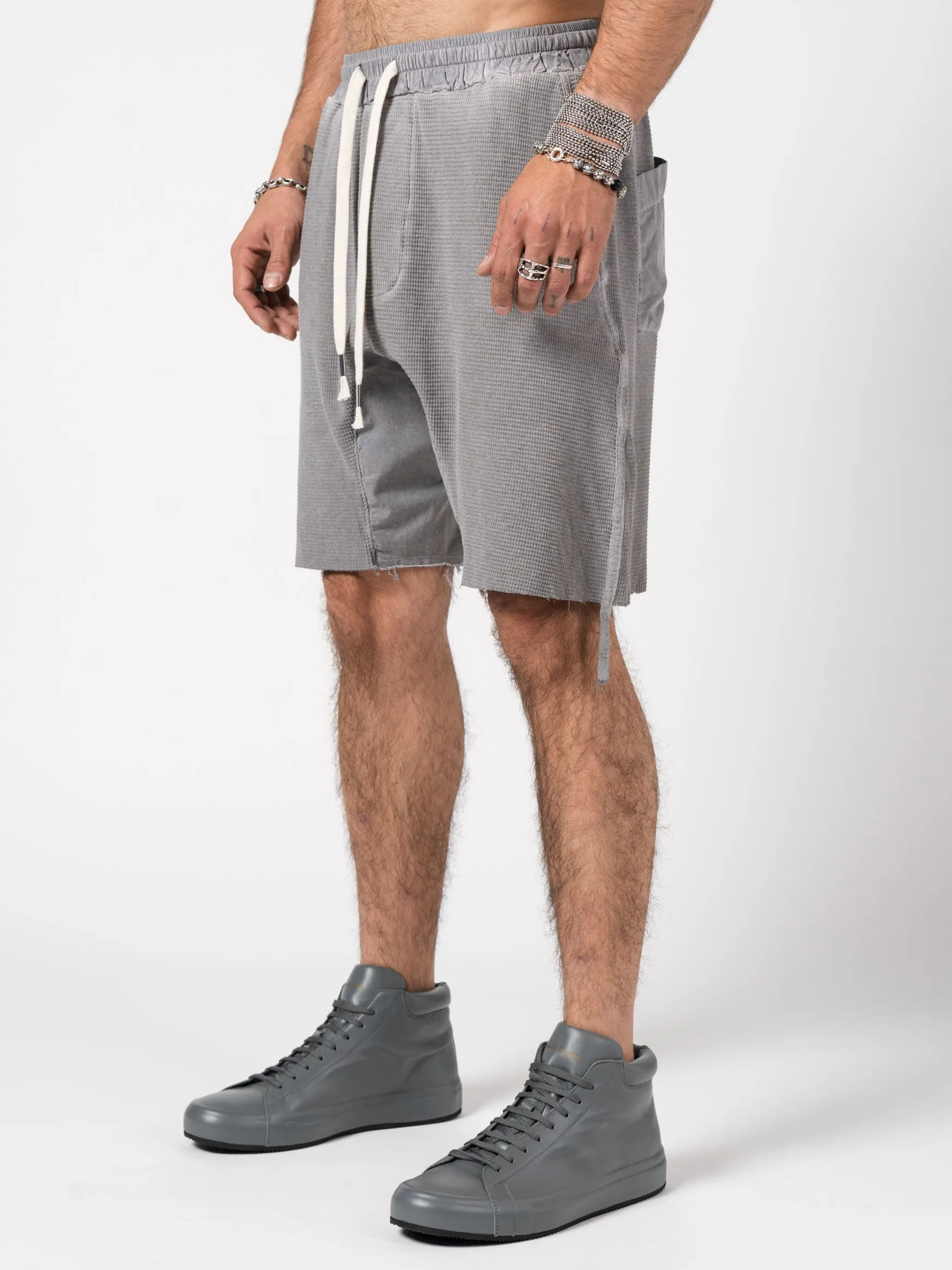 Textured Drop-Crotch Shorts