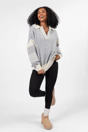 Think About It Heather Grey Collared Oversized Sweater FINAL SALE