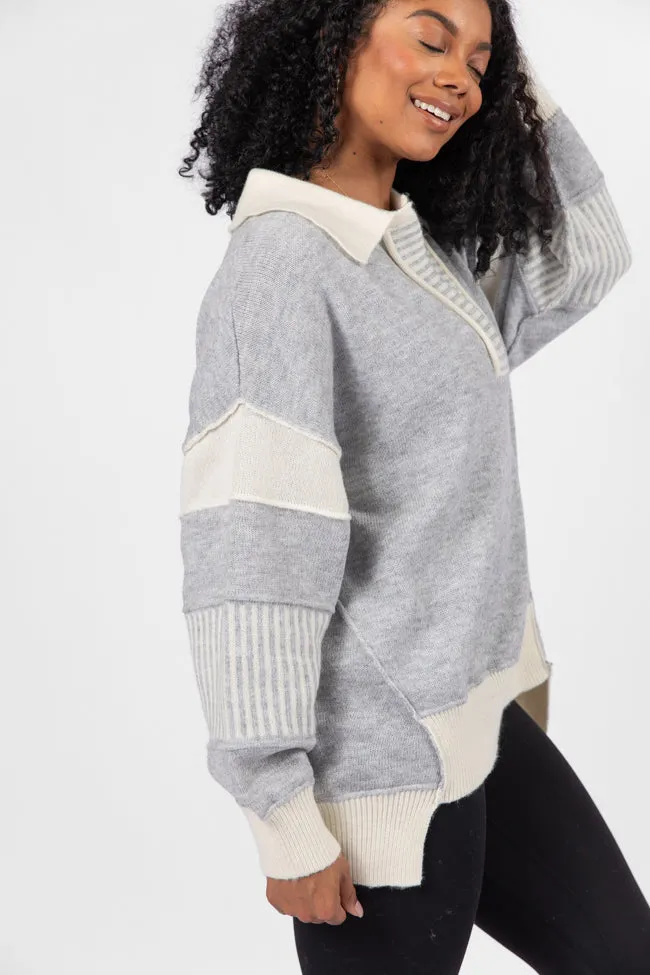 Think About It Heather Grey Collared Oversized Sweater FINAL SALE