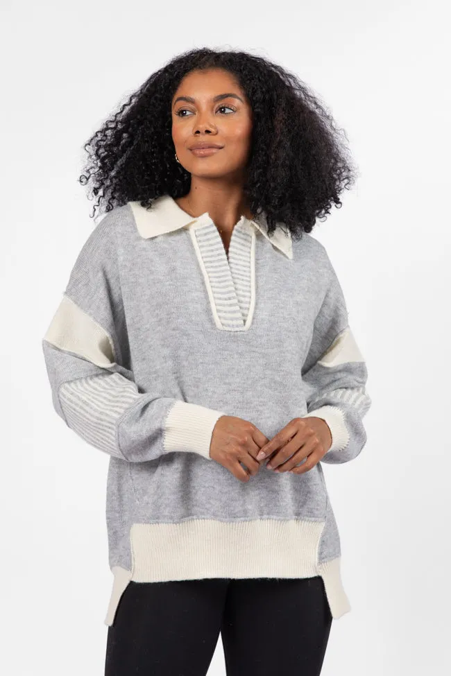 Think About It Heather Grey Collared Oversized Sweater FINAL SALE