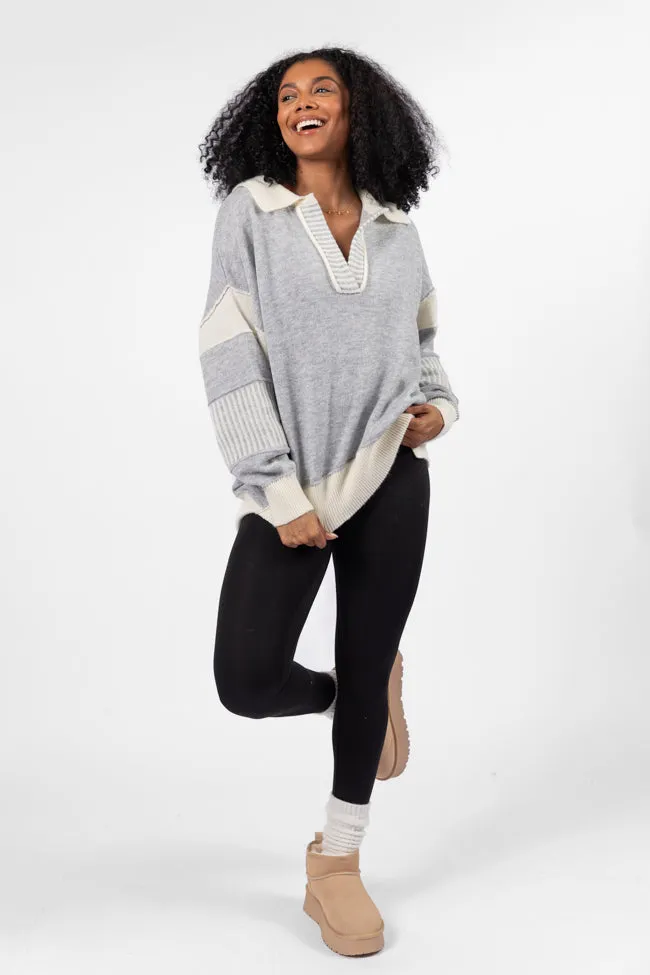 Think About It Heather Grey Collared Oversized Sweater FINAL SALE