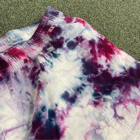 Tie dye 2XL shorts linen rayon pockets pink purple galaxy marble plus