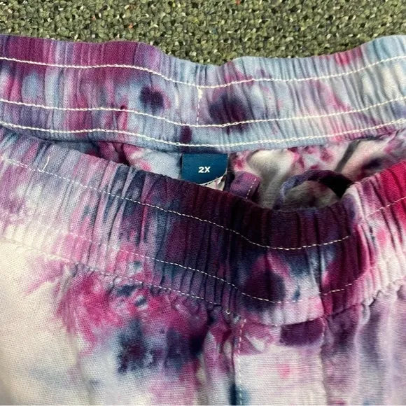 Tie dye 2XL shorts linen rayon pockets pink purple galaxy marble plus