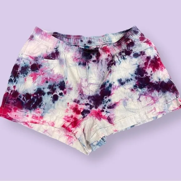 Tie dye 2XL shorts linen rayon pockets pink purple galaxy marble plus