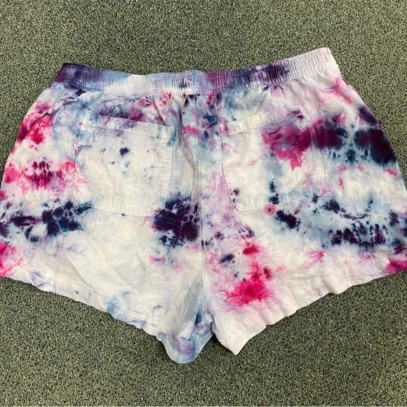 Tie dye 2XL shorts linen rayon pockets pink purple galaxy marble plus