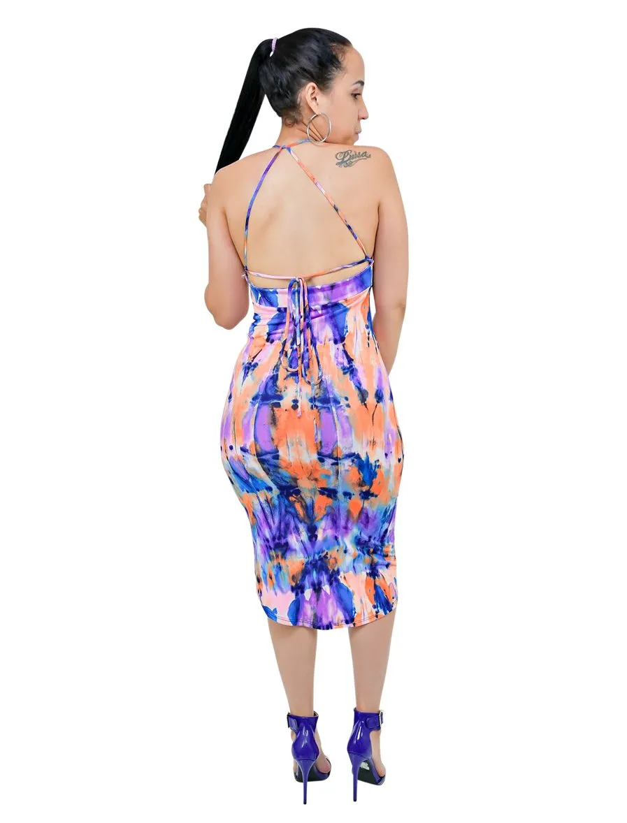  Tie Dye V-Neck Midi Dress