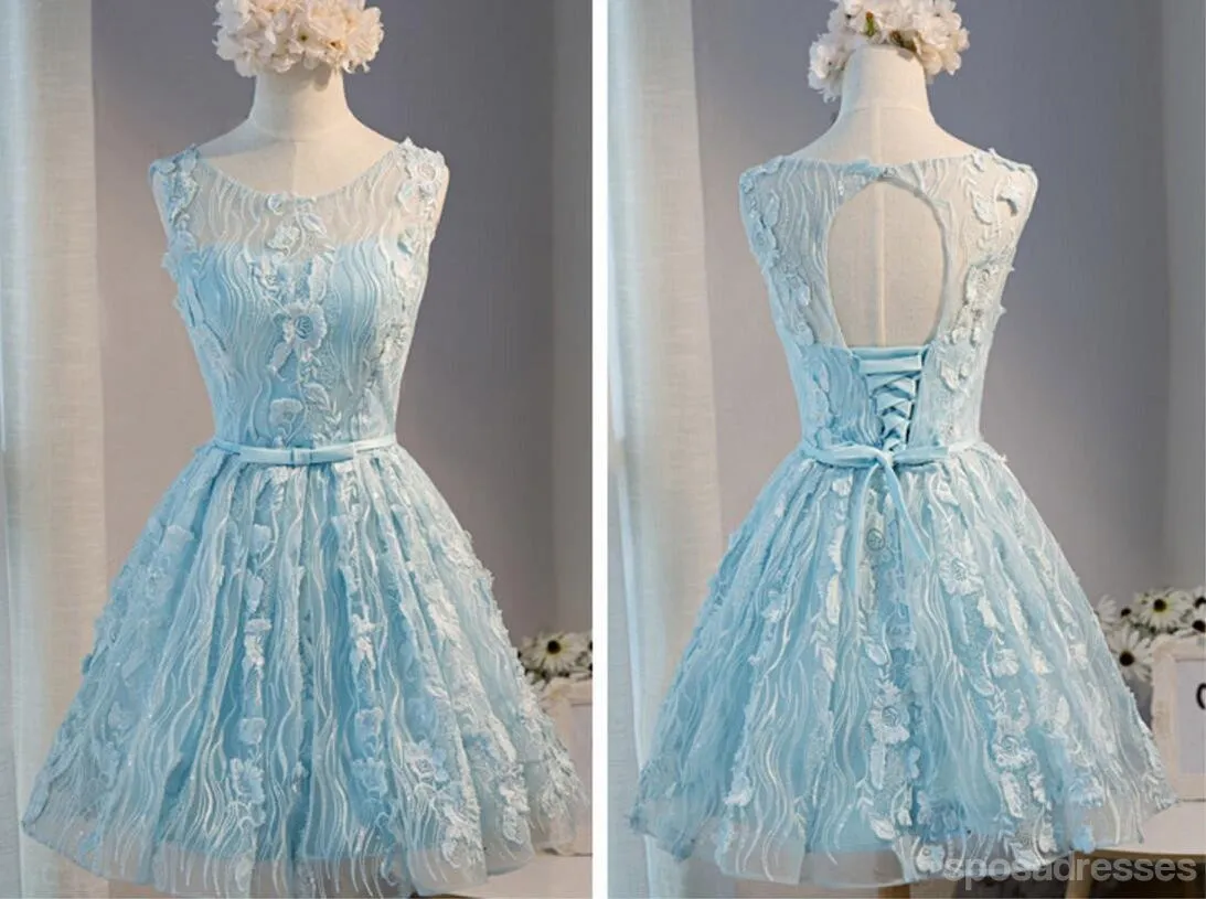 Tiffany Blue Open back Lace Cute Homecoming Prom Dresses, Affordable Short Party Prom Dresses, Perfect Homecoming Dresses, CM313