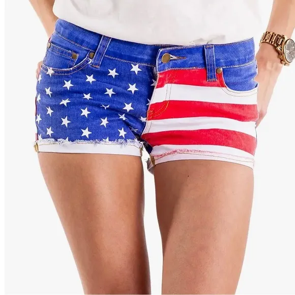 Tipsy Elves Patriotic American Flag Spliced Jean Shorts 💗