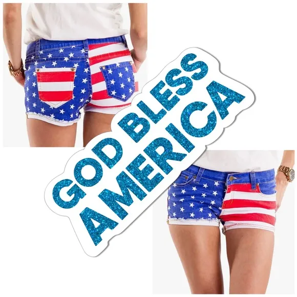 Tipsy Elves Patriotic American Flag Spliced Jean Shorts 💗