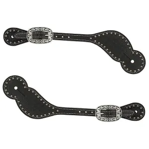 TK30-0297 Spur Straps Basketweave Bridle Leather Black