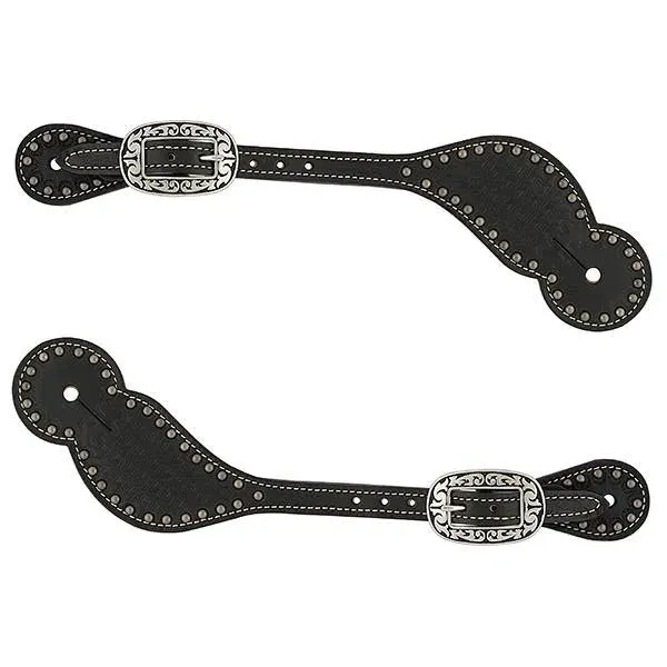 TK30-0297 Spur Straps Basketweave Bridle Leather Black