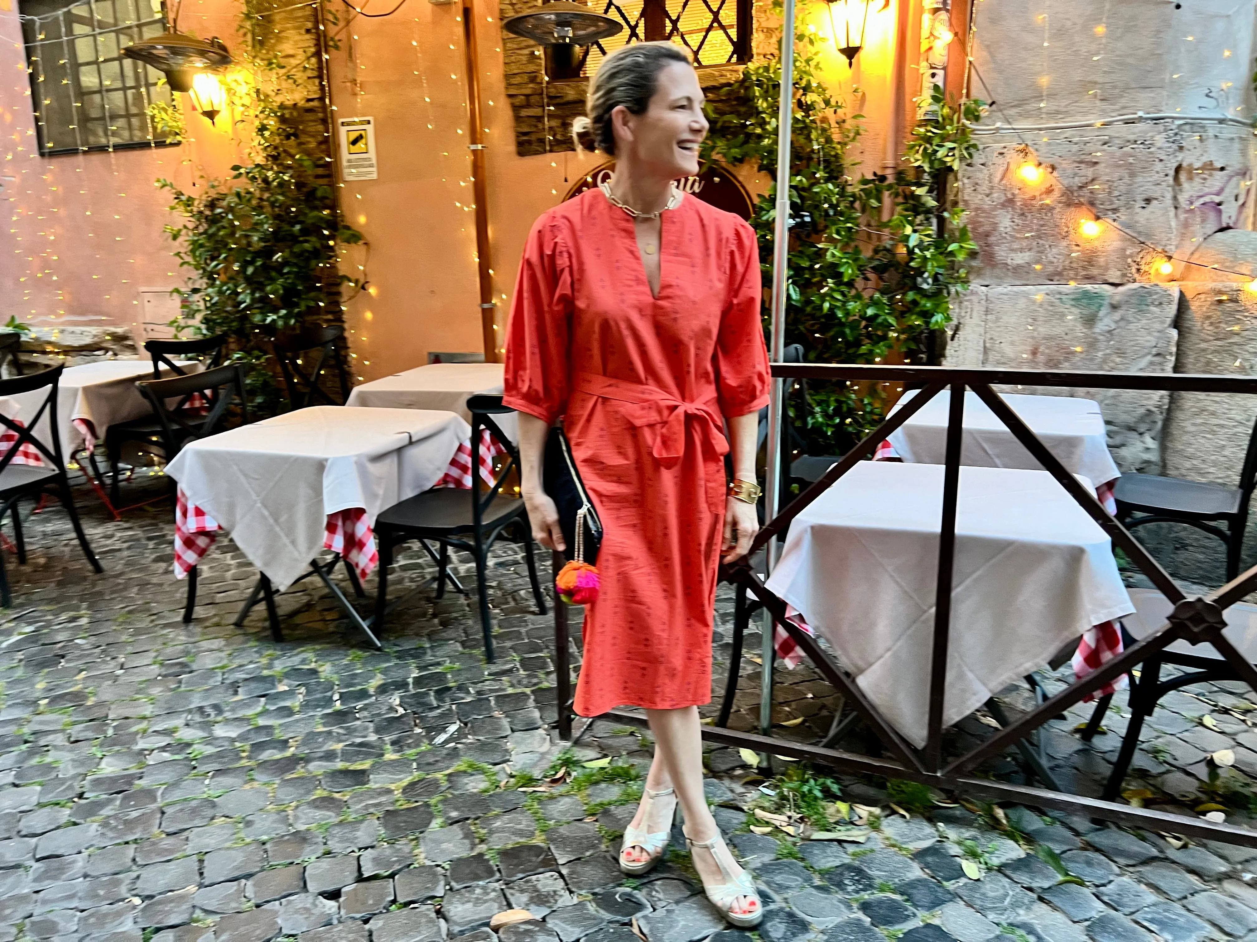 Tomato Staghorn Puff Sleeve Dress