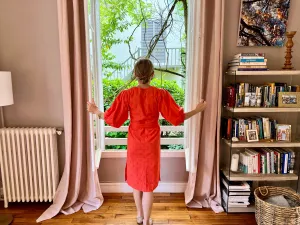 Tomato Staghorn Puff Sleeve Dress