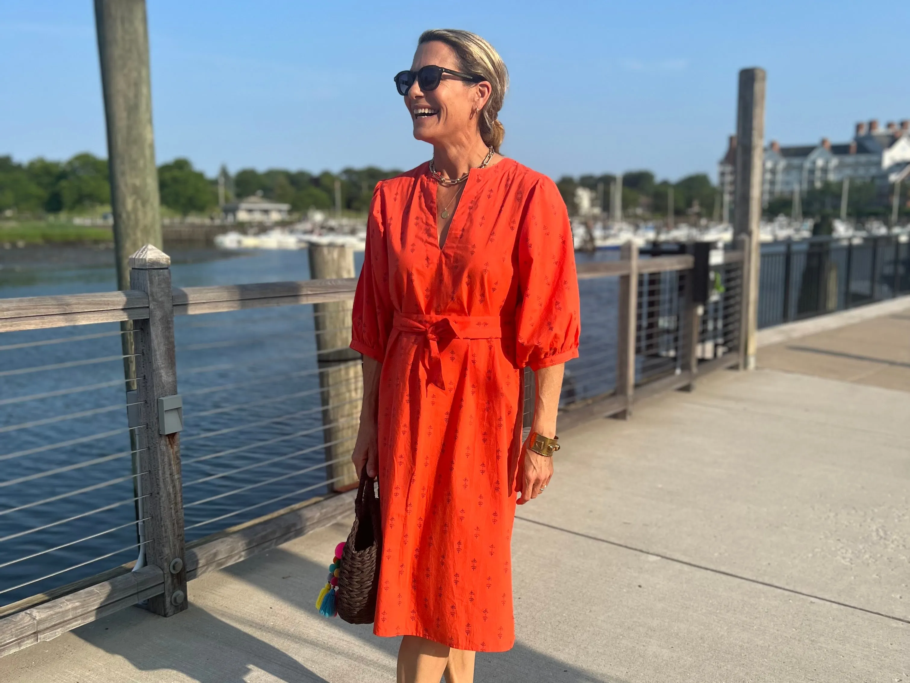 Tomato Staghorn Puff Sleeve Dress