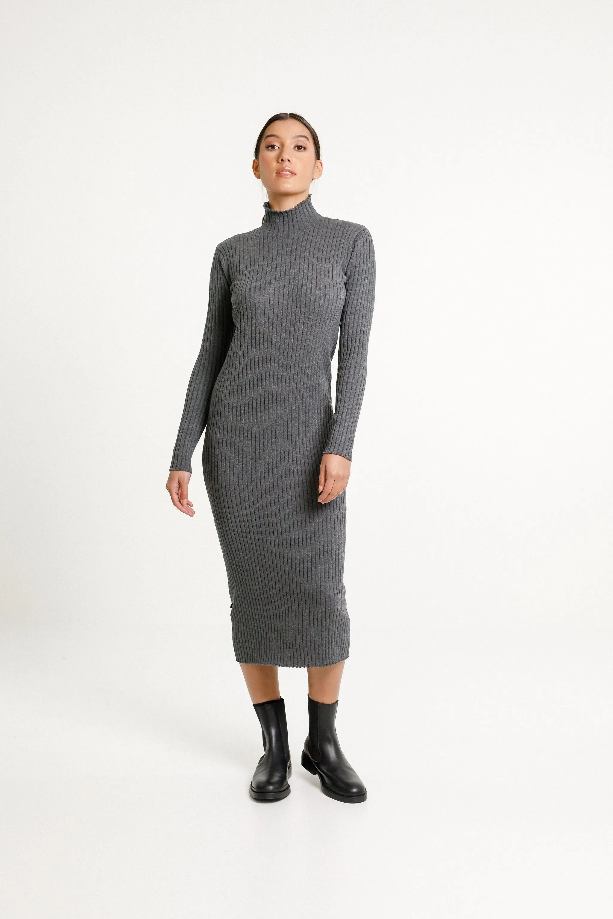 TURTLE NECK DRESS - ASH