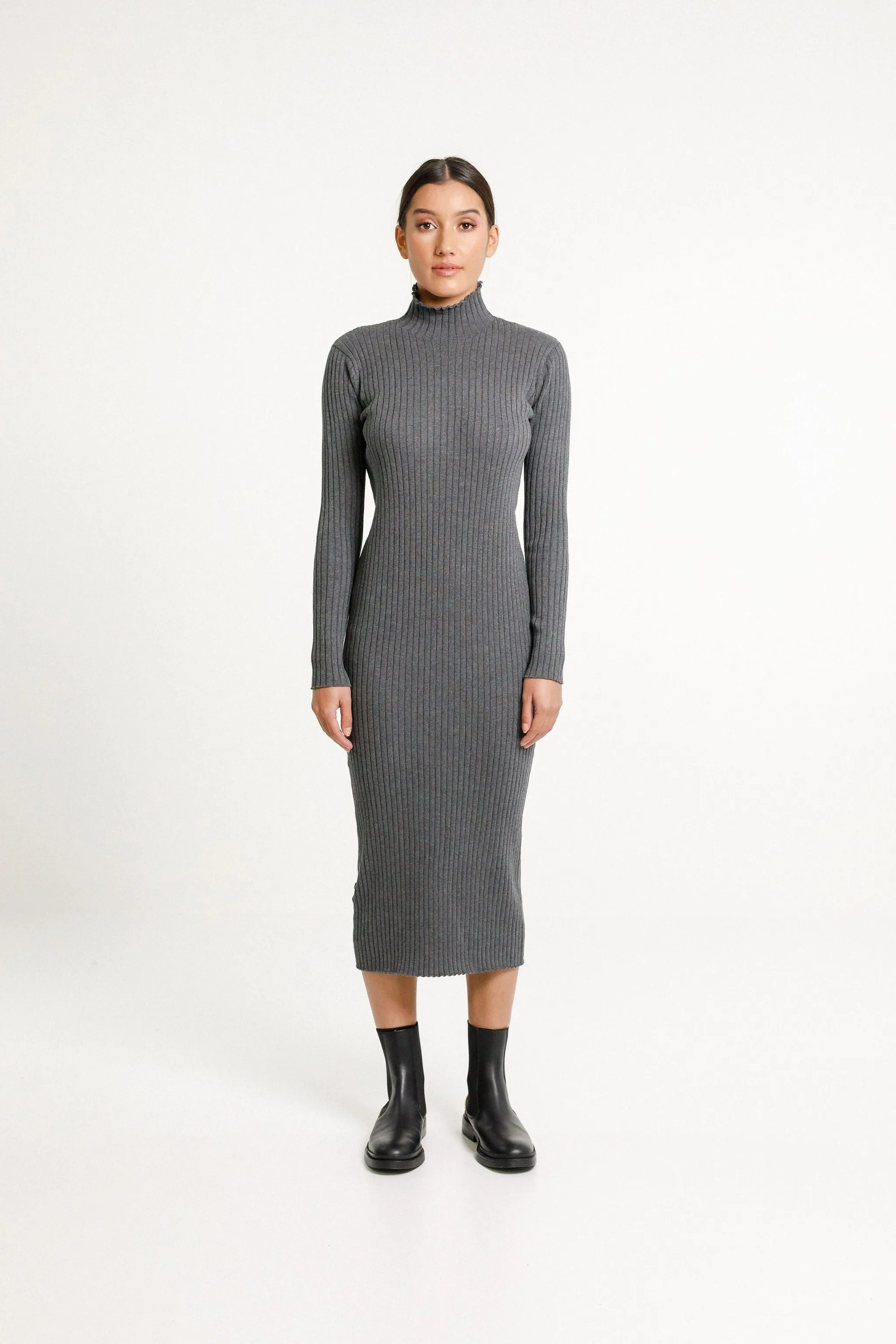TURTLE NECK DRESS - ASH