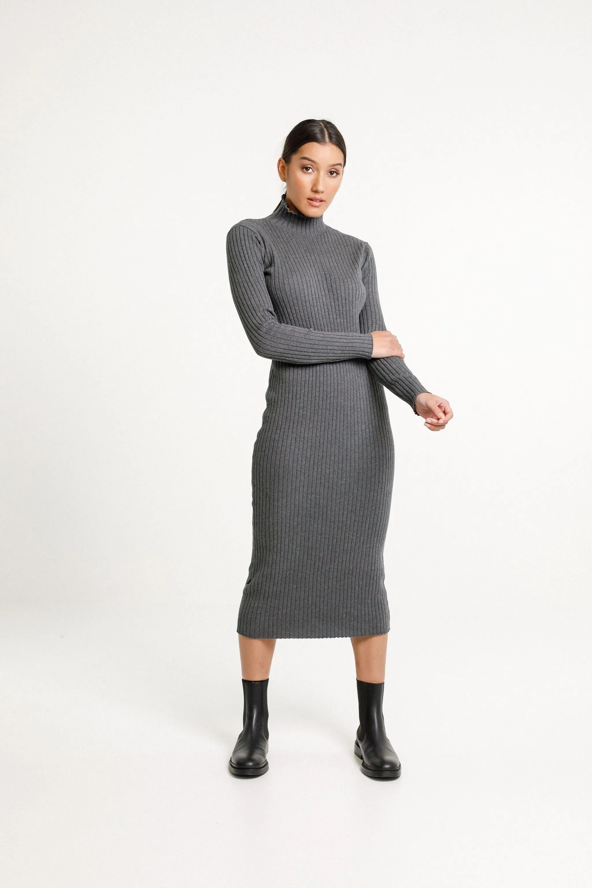 TURTLE NECK DRESS - ASH
