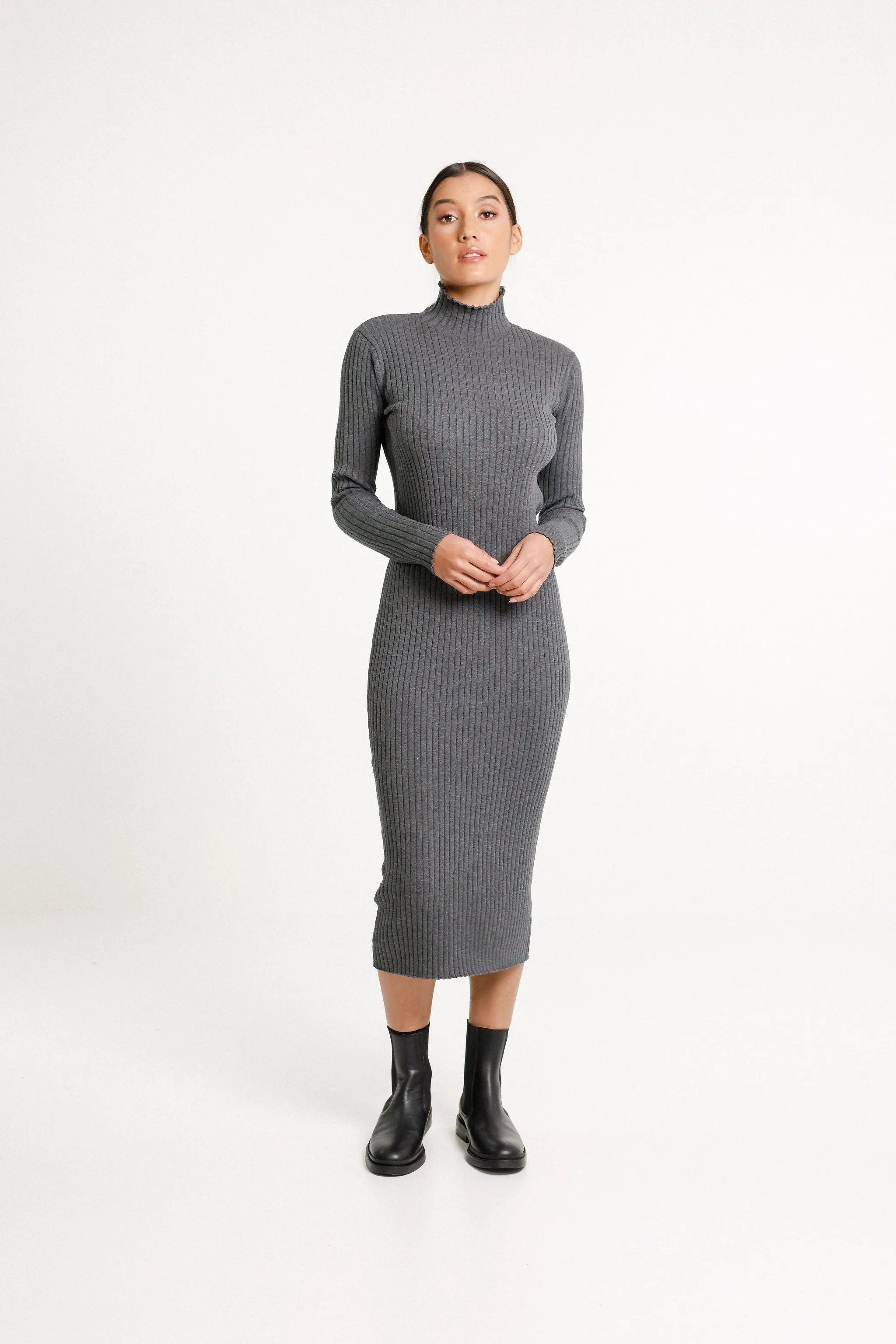 TURTLE NECK DRESS - ASH
