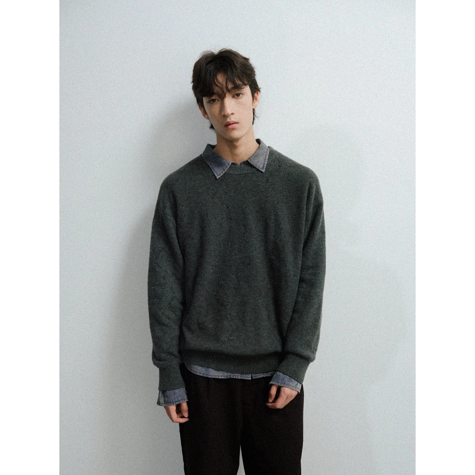 Two-Tone Knit Crew Sweater