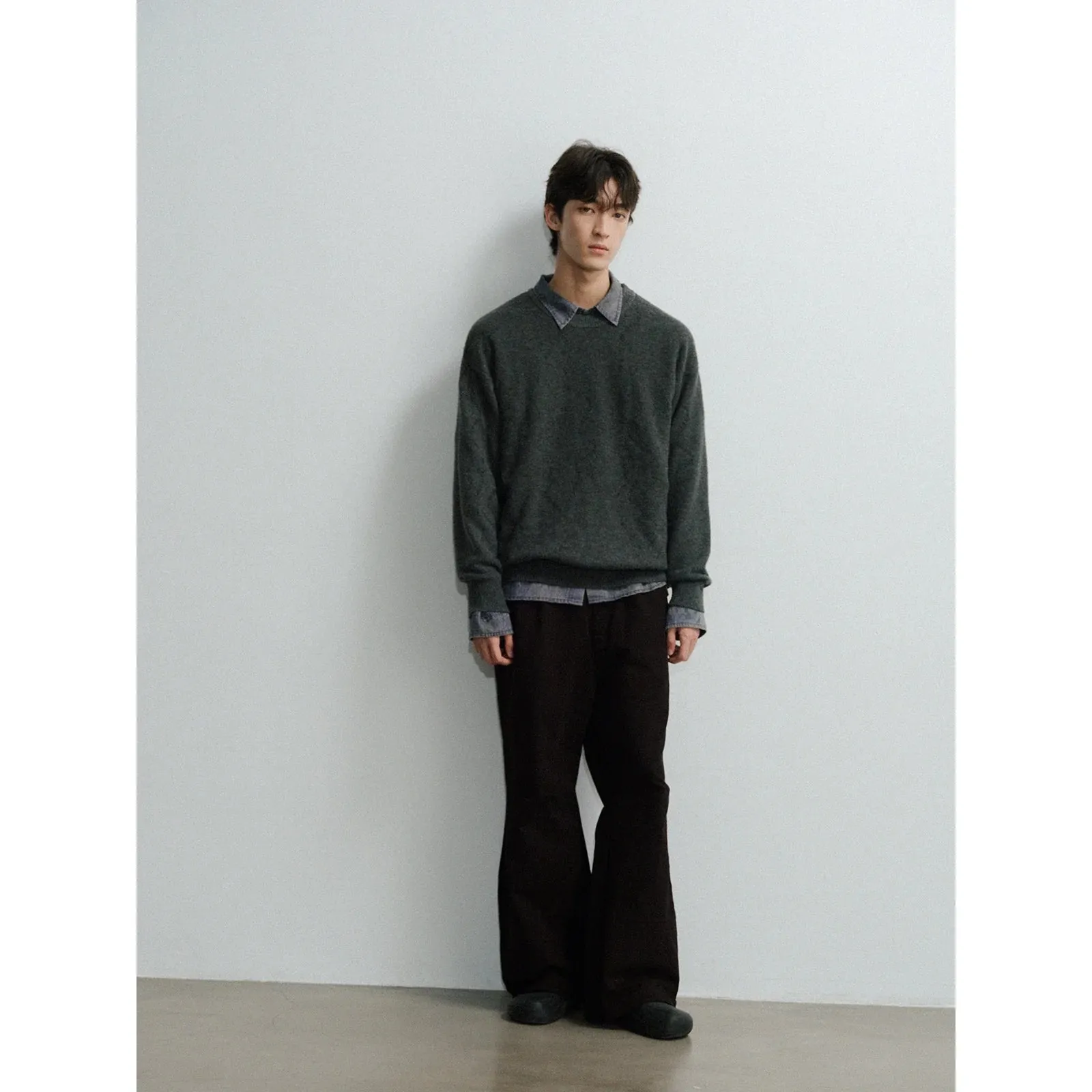 Two-Tone Knit Crew Sweater