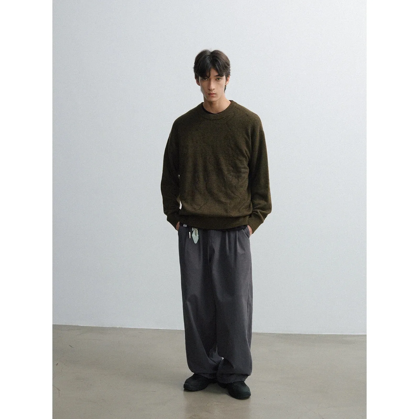 Two-Tone Knit Crew Sweater