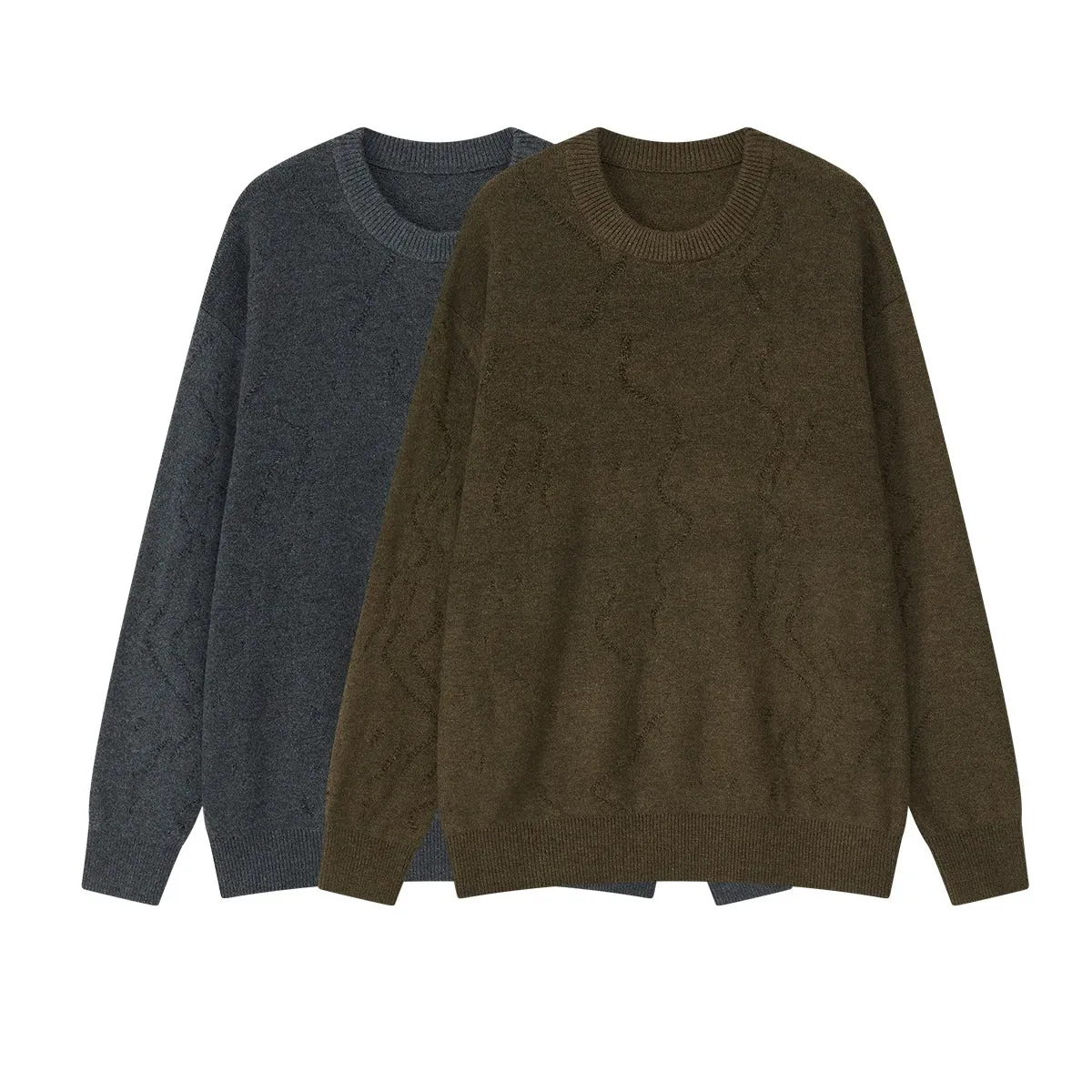 Two-Tone Knit Crew Sweater